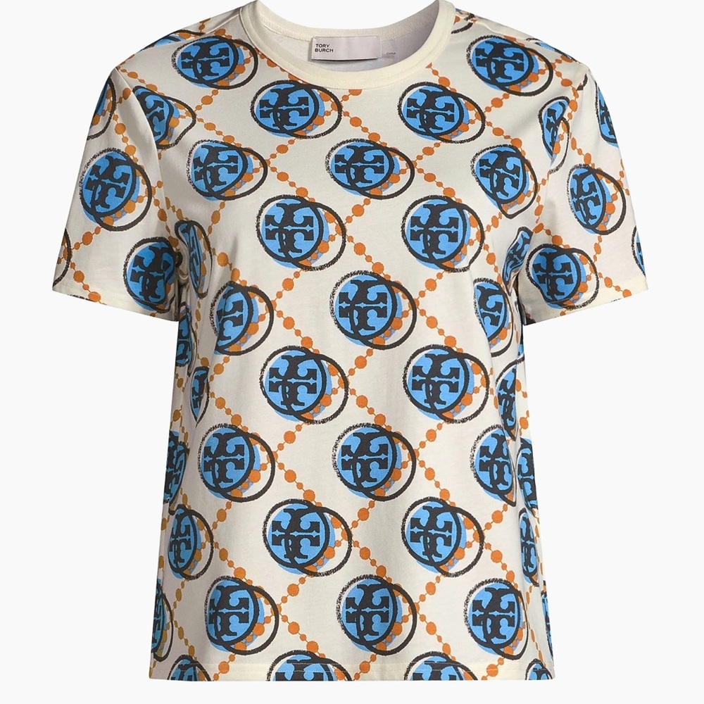 Printed T Monogram Tory Burch Graphic Tee Shirt Size M
Blue/Brown
